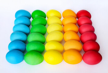 Easter eggs on white background, rainbow colors