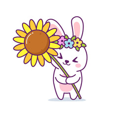 cute rabbit character with sunflower