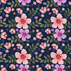 Colorful hand draw flowers seamless pattern for fabric textile wallpaper.