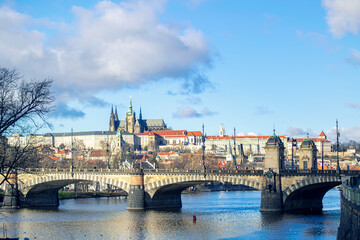 Charles Bridge and Prague castle in capital of Czech republic