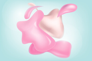 Abstract background with liquid drops of pastel colors. Dynamic shapes and lines of realistic objects in the air.