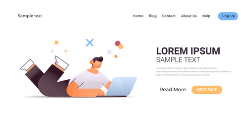 businessman using laptop business man office worker or freelancer working on computer full length