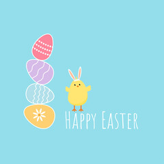 Happy Easter banner with chicken and eggs