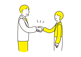 握手をするスーツ男性とスーツ女性