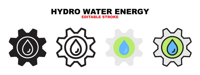 Hydro water energy icon set with different styles. Editable stroke and pixel perfect. Can be used for web, mobile, ui and more.