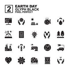 Earth day with glyph black style. You can be used for web, mobile, ui and more. Editable Stroke and pixel perfect.