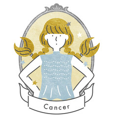 十二星座のかに座の女の子・フレームあり（ベクター）
