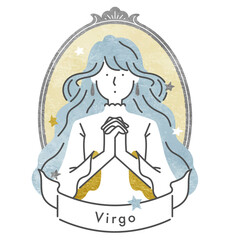 十二星座のおとめ座の女の子・フレームあり（ベクター）