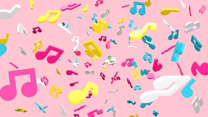 Colorful musical notes on pale pink background.
3D rendering abstract illustration.
