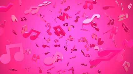 Pink musical notes on pink background.
3D rendering abstract illustration.