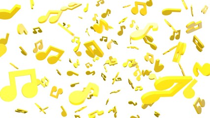 Fototapeta premium Yellow musical notes on white background. 3D rendering abstract illustration. 