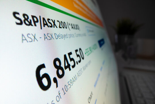 Melbourne, Australia - Mar 2, 2021: Close-up view of ASX 200 index on Yahoo Finance webpage