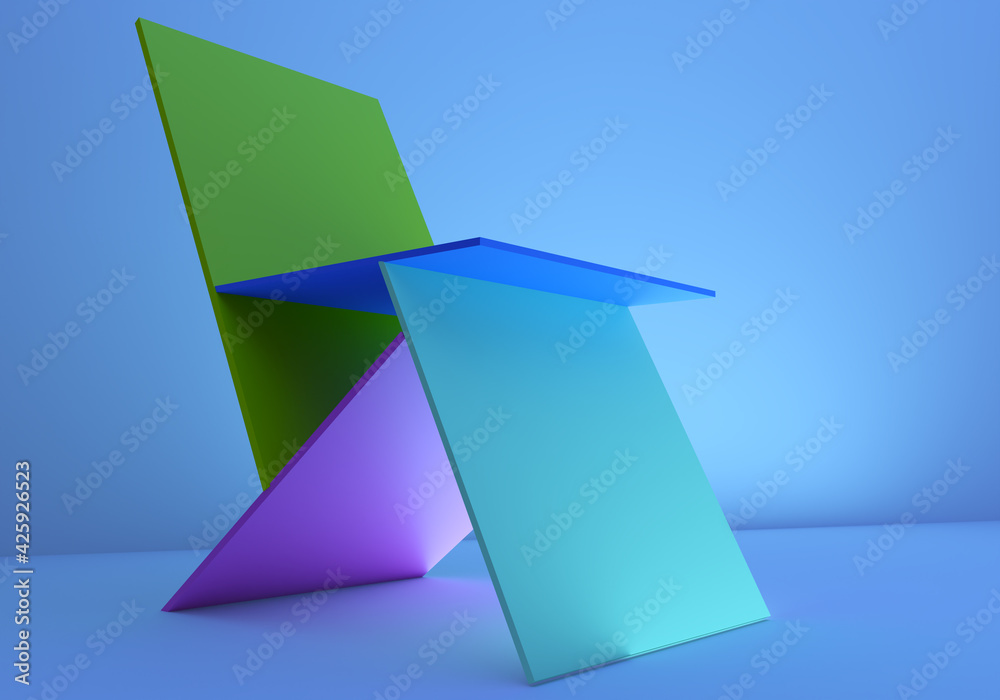 Poster geometric background of rectangles. rectangular fragments are connected to each other. 3d object on 