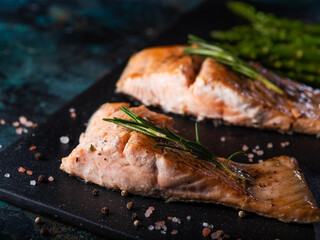 Cooked Salmon Steaks with Rosemary and Asparagus Cooking Fish Recipes Sea Food