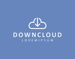 Cloud Download Logo Design Template. Cloud File Icon Line Art Vector