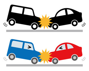 自動車の正面衝突事故（カラー＆シルエット）