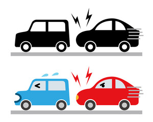 煽り運転のベクターイラスト（ミニバンとスポーツカー）カラー＆シルエット