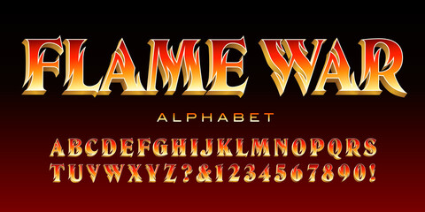 Flame War  a stylized serif font with outlines suggesting fire or licking flames. Good for banners, game logos, movie titles, etc. © Mysterylab