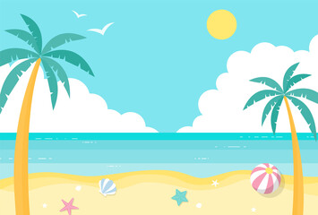 Fototapeta na wymiar summer vector background with beach illustrations for banners, cards, flyers, social media wallpapers, etc.