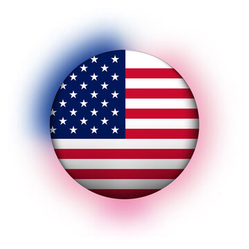 Glass light ball with flag of USA. Round sphere, template icon. American national symbol. Glossy realistic ball, 3D abstract vector illustration highlighted on a white background. Big bubble