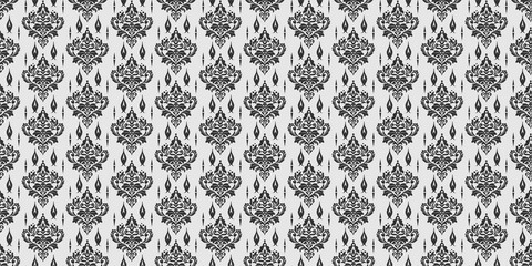 Black and white background pattern with floral ornament, wallpaper. Seamless pattern, texture for your design. Vector illustration