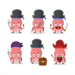 Cartoon character of boiled sausage with various pirates emoticons