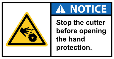 Warning sign, be careful with the saw blade cut.,Notice sign