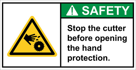 Warning sign, be careful with the saw blade cut.,Safety sign