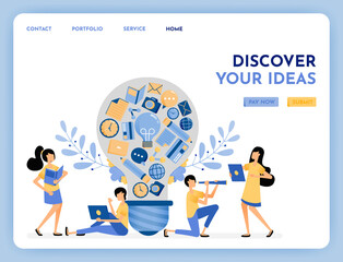 Metaphor of discovery idea. Find inspiration and ideas. 3d style symbol of learning, education, financial, hobby and camera. Growing creativity. Illustration for landing page, web, website, poster, ui