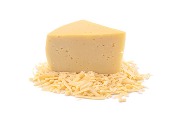 Solid yellow gouda cheese, close-up, isolated on a white background.selective focus.