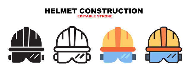 Helmet Construction icon set with different styles. Icons designed in filled, outline, flat, glyph and line colored. Editable stroke and pixel perfect. Can be used for web, mobile, ui and more.