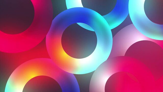 4K Seamless loop Bright modern abstract  with multicolored simple moving geometric shapes on the neon background. Seamless loop