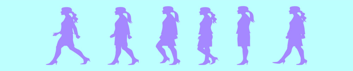 Obraz na płótnie Canvas set of young women walk cycle cartoon icon design template with various models. vector illustration isolated on blue background