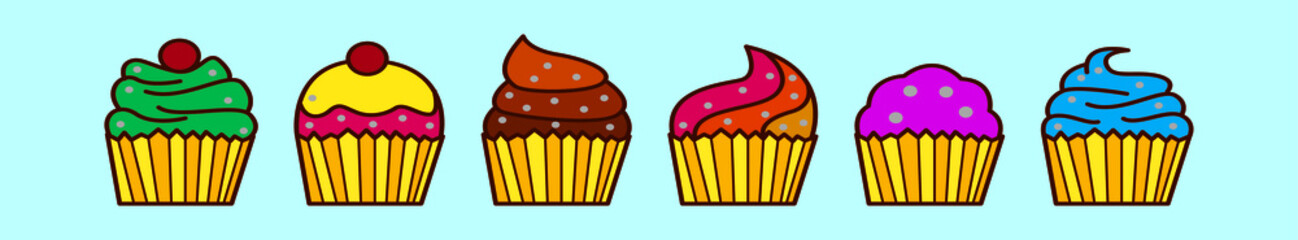 set of cupcake cartoon icon design template with various models. vector illustration isolated on blue background