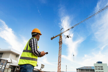 Construction Work Inspection Drone Supervisor Construction Site Inspection by Civil Engineers Using...