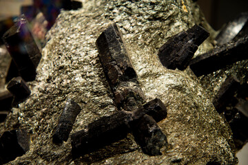 Euhydral Dravite Crystals in Rock