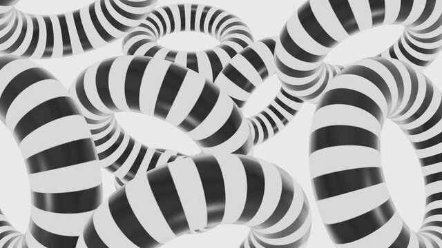 4K Seamless loop Bright modern abstract ring background with white and black color ring simple moving geometric shapes on the white background. Seamless loop