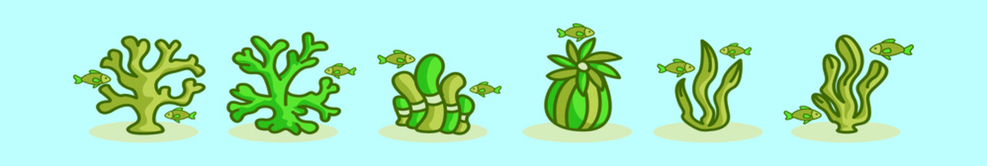 set of coral reef cartoon icon design template with various models. vector illustration isolated on blue background