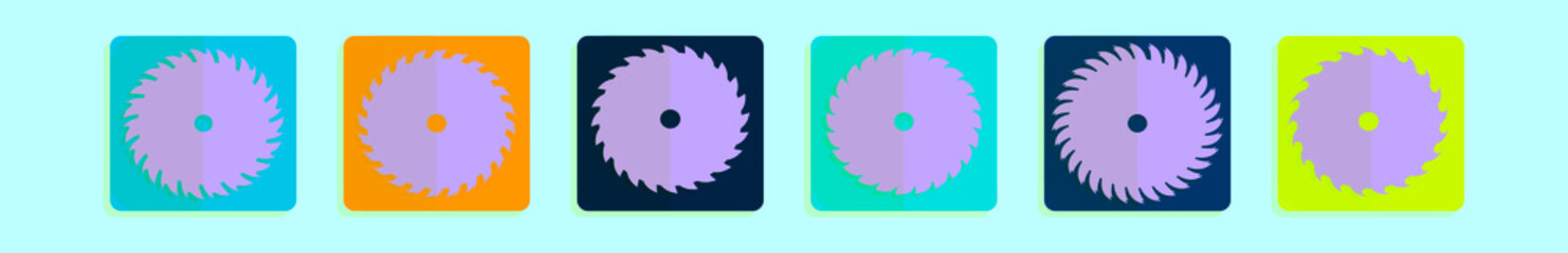 set of saw blades cartoon icon design template with various models. vector illustration isolated on blue background
