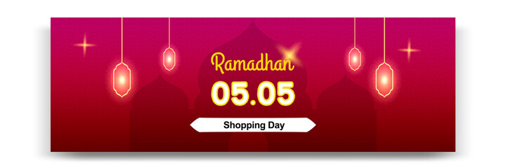 Sale banner Ramadhan or ramadan template in red color. Modern minimal gradient layout with mosque design element.