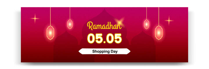 Sale banner Ramadhan or ramadan template in red color. Modern minimal gradient layout with mosque design element.