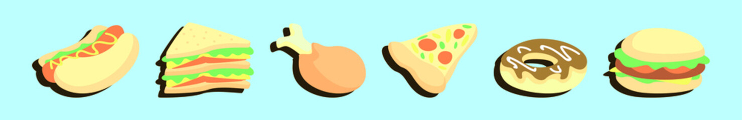 set of fast food cartoon icon design template with various models. vector illustration isolated on blue background