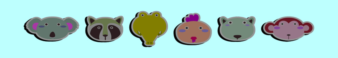 set of animals head cartoon icon design template with various models. vector illustration isolated on blue background