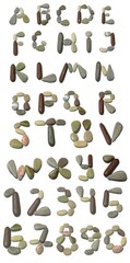 alphabet, letters, English, moskie stones, numbers isolated on white background