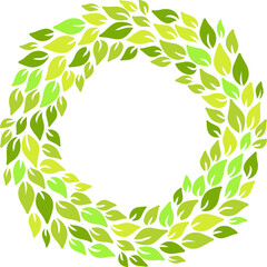 Eco style green leaves round frame. Eco friendle pattern with copyspace. Vector illustration.