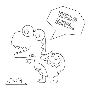 Funny cartoon dinosaur drawing as vector, Cartoon isolated vector illustration, Creative vector Childish design for kids activity colouring book or page.
