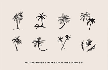 Vector Brush Stroke Palm Tree Logo Set - obrazy, fototapety, plakaty