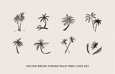 Fotobehang Vector Brush Stroke Palm Tree Logo Set © PipeAmaya