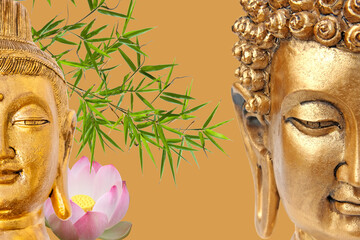 Composition zen, bouddhas, lotus et bambous 