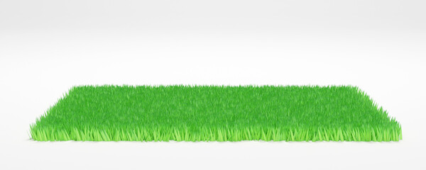 3D rendering. Green grass land piece isolated on background.